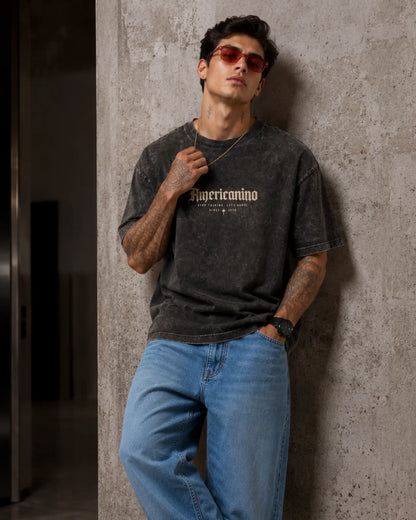 Black Vintage Americano Graphic Men's Acid Wash T-Shirt (240 GSM)