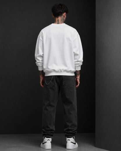 White Anime Eyes Graphic Streetwear Men’s Sweatshirt (350 GSM)