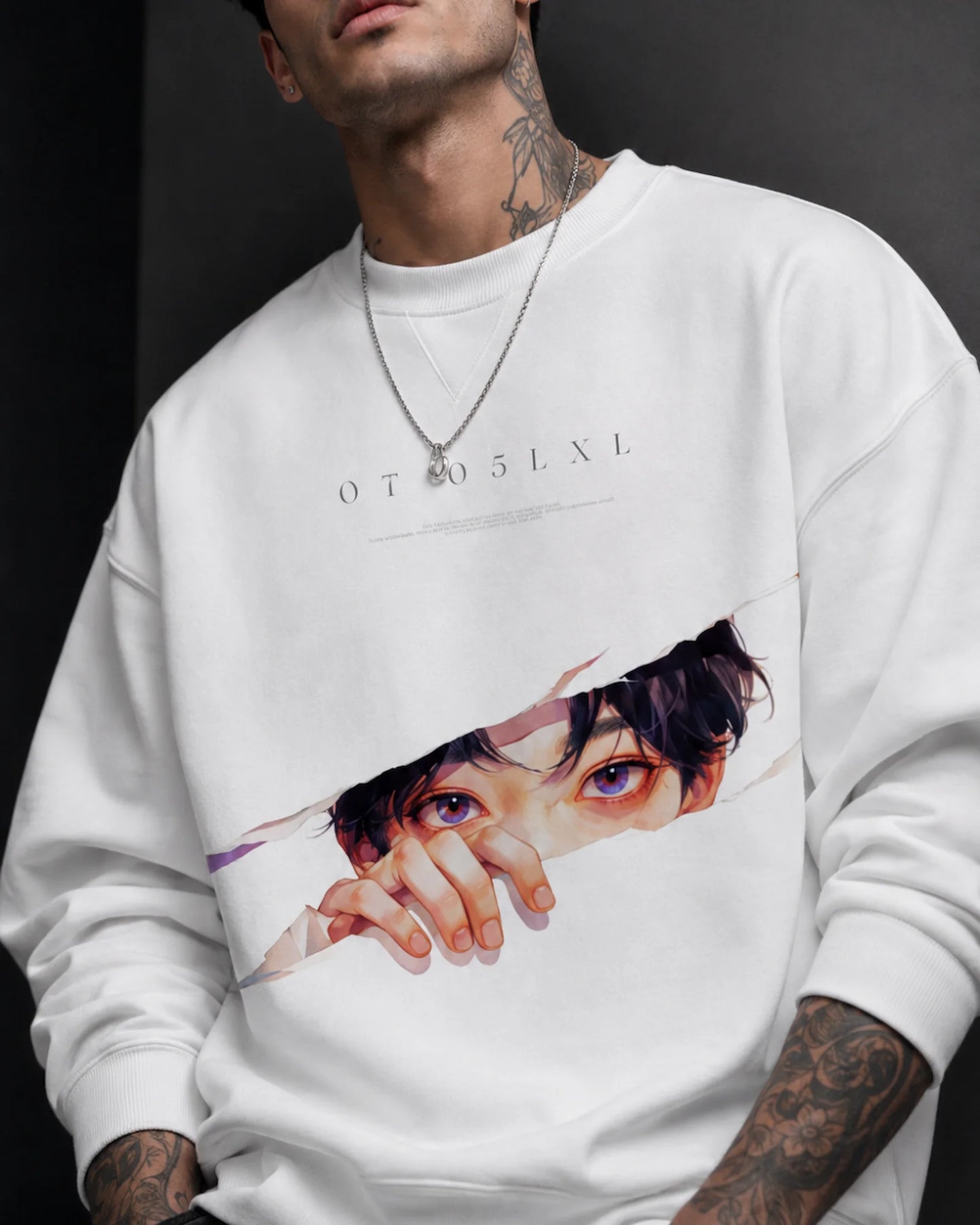 White Anime Eyes Graphic Streetwear Men’s Sweatshirt (350 GSM)