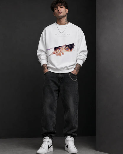 White Anime Eyes Graphic Streetwear Men’s Sweatshirt (350 GSM)