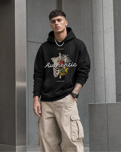 Black Authentic Floral Graphic Streetwear Men’s Hoodie (360 GSM)