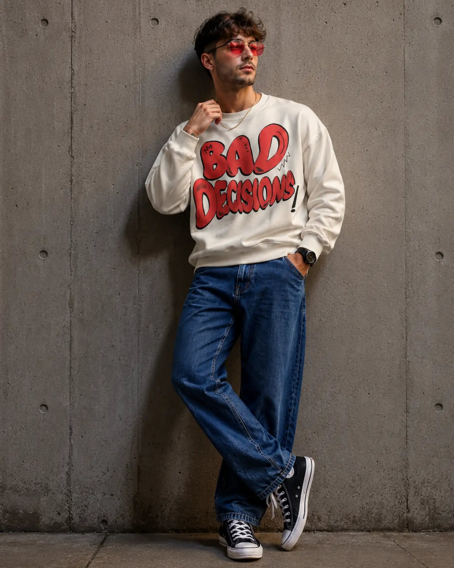 White Bad Decisions Graphic Streetwear Men’s Sweatshirt (350 GSM)