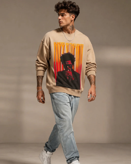 Beige Blinded by the Lights Streetwear Graphic Men’s Sweatshirt (350 GSM)