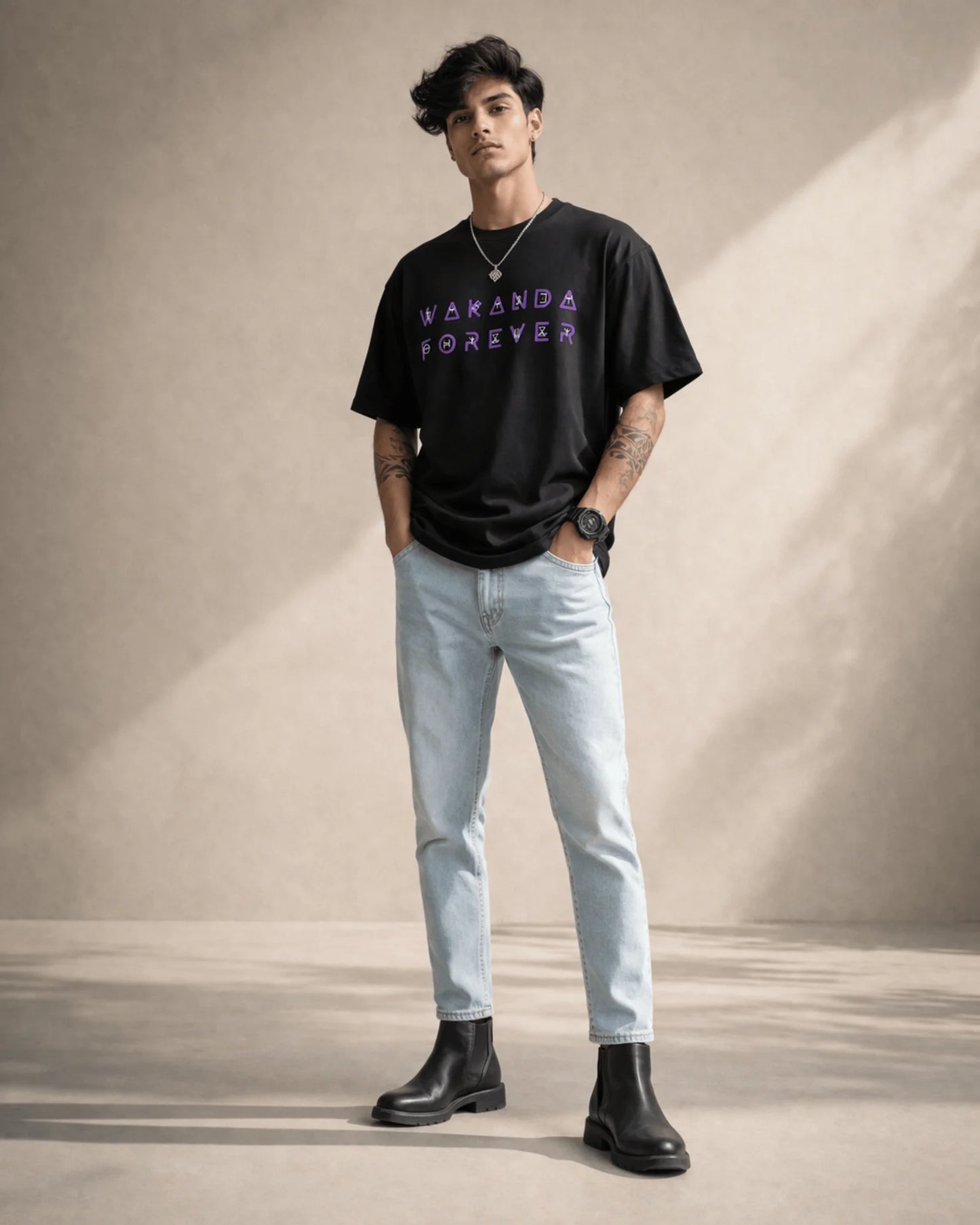 Black Wakanda Forever Graphic Men’s Oversized T-Shirt (240 GSM)