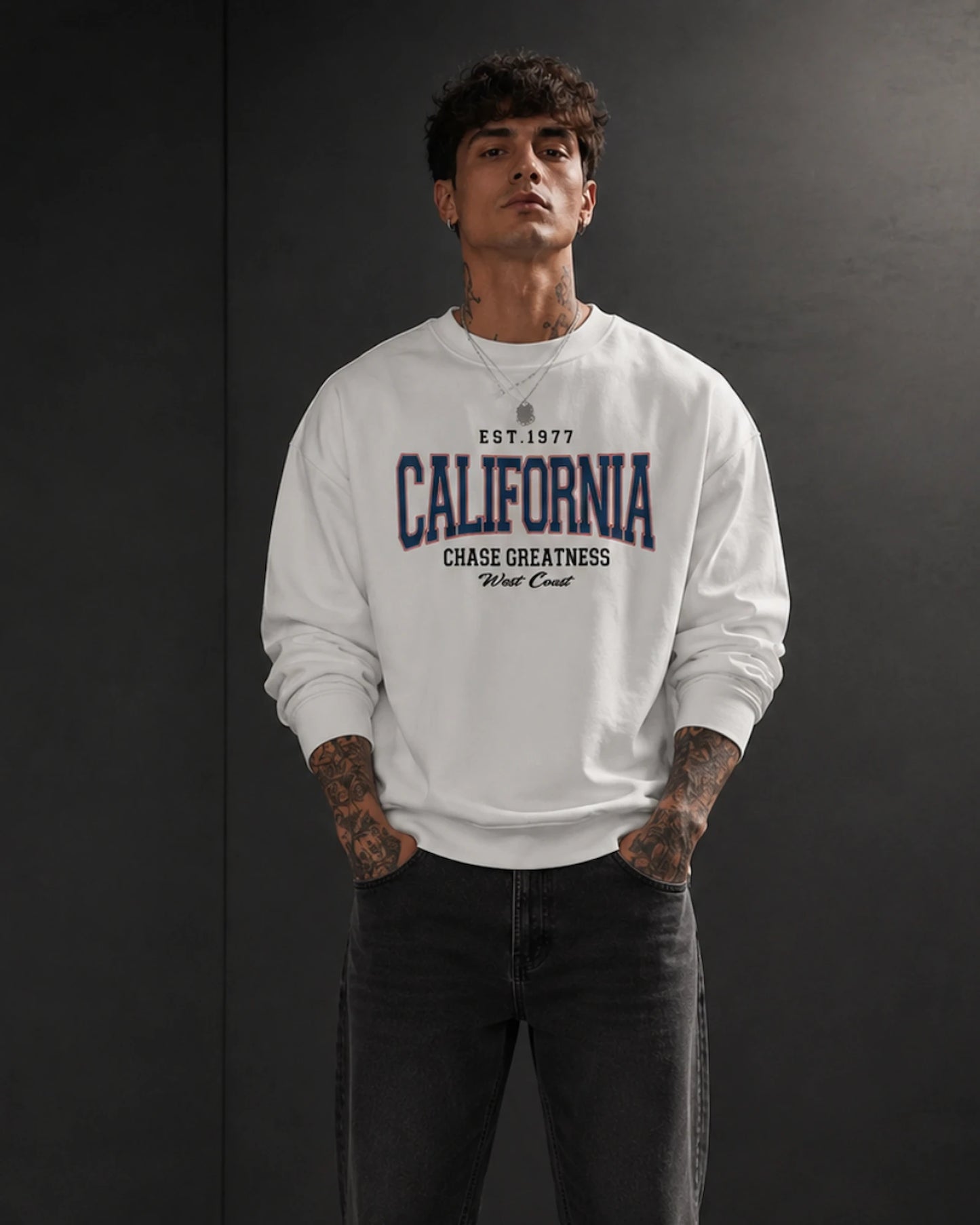 White California West Coast Graphic Men’s Sweatshirt (350 GSM)