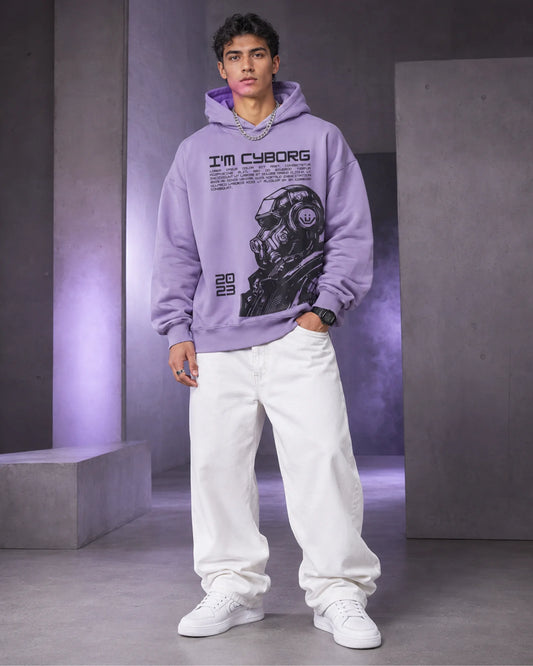 Purple Cyborg Graphic Streetwear Men’s Hoodie (360 GSM)