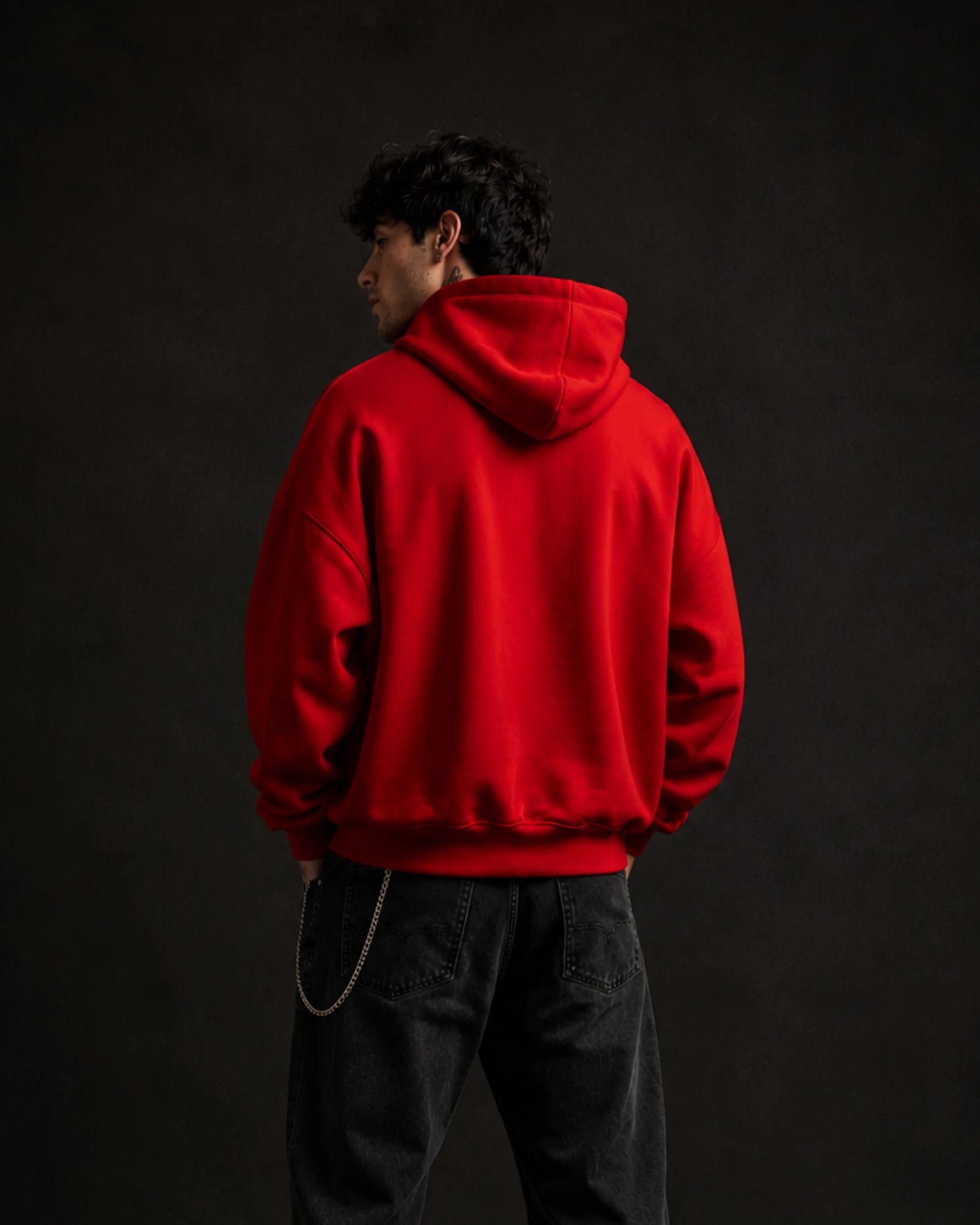 Red Don't Look Back Typography Graphic Streetwear Men's Hoodie (360 GSM)