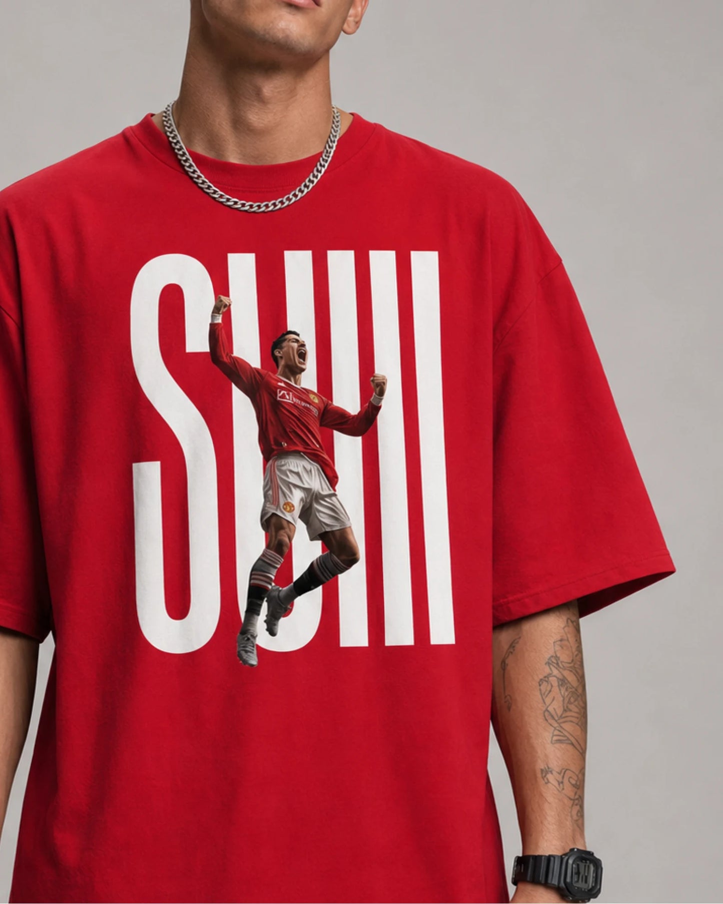 Red Football Celebration Graphic Men’s Oversized T-Shirt (260 GSM)