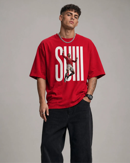 Red Football Celebration Graphic Men’s Oversized T-Shirt (260 GSM)