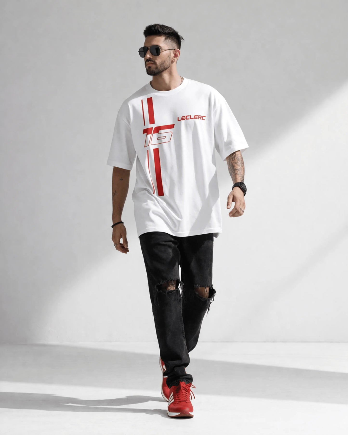 White Formula Racing No. 16 Graphic Men’s Oversized T-Shirt (240 GSM)