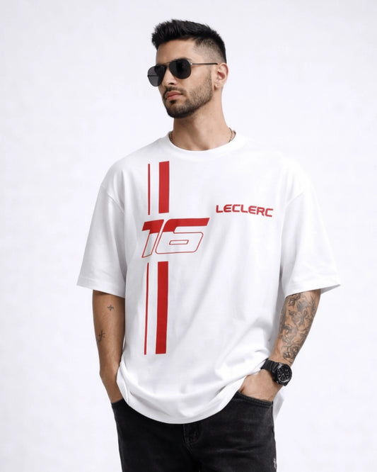 White Formula Racing No. 16 Graphic Men’s Oversized T-Shirt (240 GSM)
