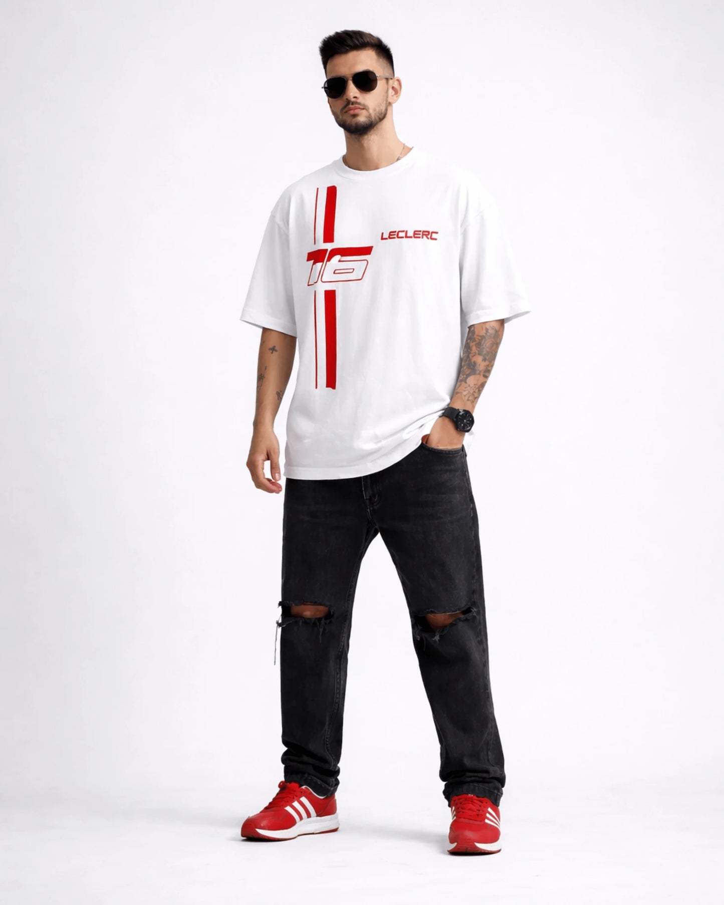White Formula Racing No. 16 Graphic Men’s Oversized T-Shirt (240 GSM)