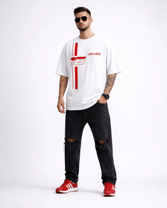 White Formula Racing No. 16 Graphic Men’s Oversized T-Shirt (240 GSM)
