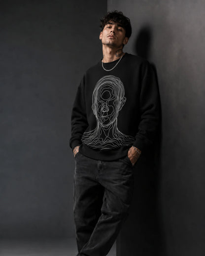 Black Abstract Line Art Streetwear Graphic Men’s Sweatshirt (350 GSM)