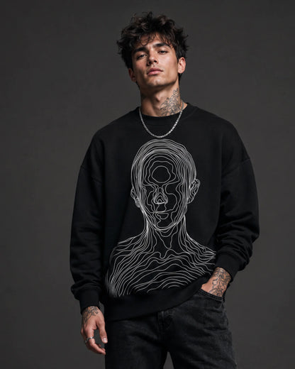 Black Abstract Line Art Streetwear Graphic Men’s Sweatshirt (350 GSM)