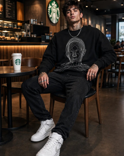 Black Abstract Line Art Streetwear Graphic Men’s Sweatshirt (350 GSM)
