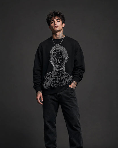 Black Abstract Line Art Streetwear Graphic Men’s Sweatshirt (350 GSM)