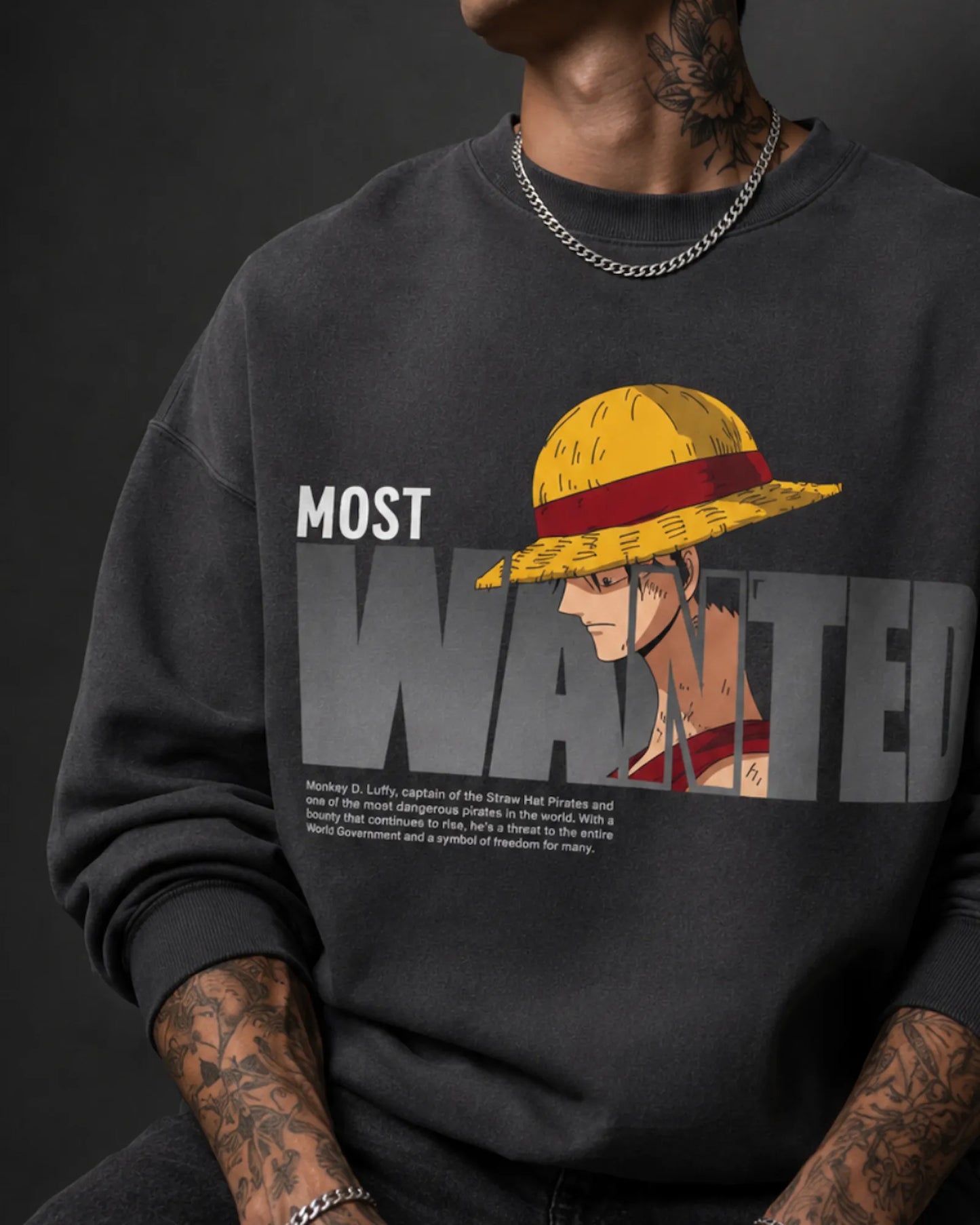 Charcoal Most Wanted Anime Streetwear Men’s Sweatshirt (350 GSM)