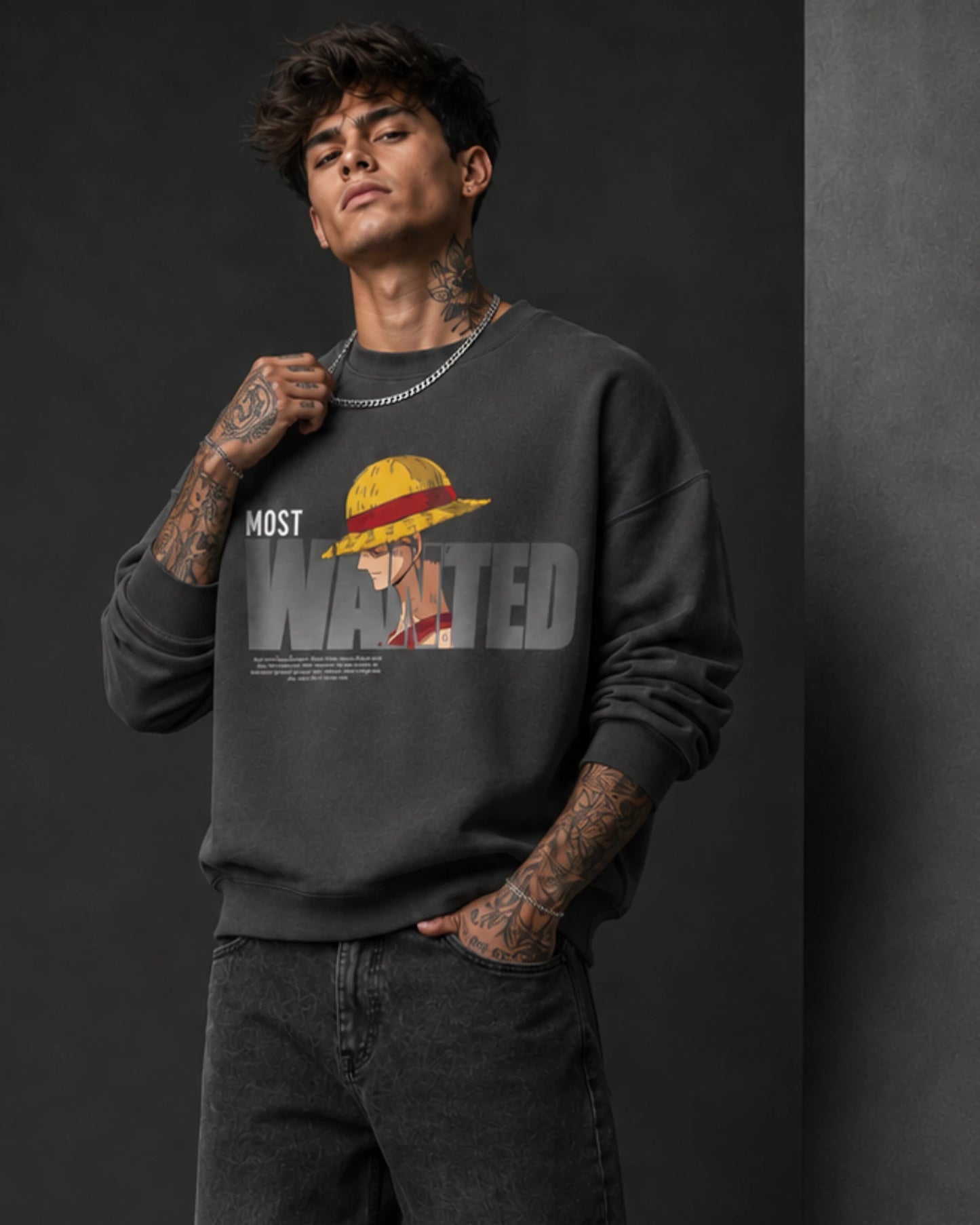 Charcoal Most Wanted Anime Streetwear Men’s Sweatshirt (350 GSM)