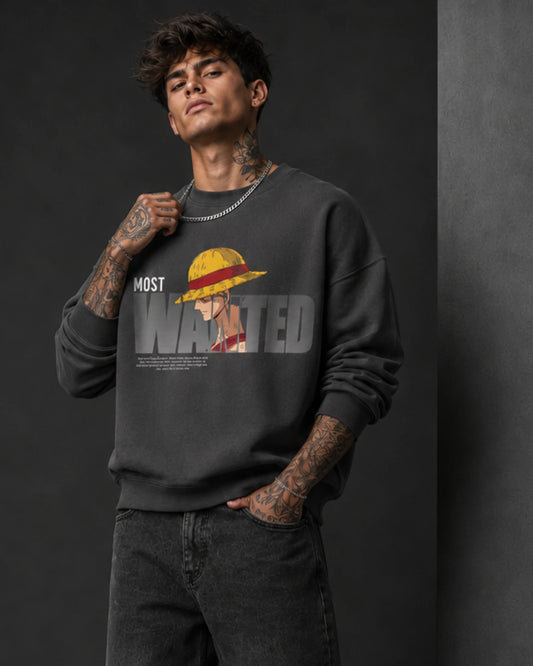 Charcoal Most Wanted Anime Streetwear Men’s Sweatshirt (350 GSM)