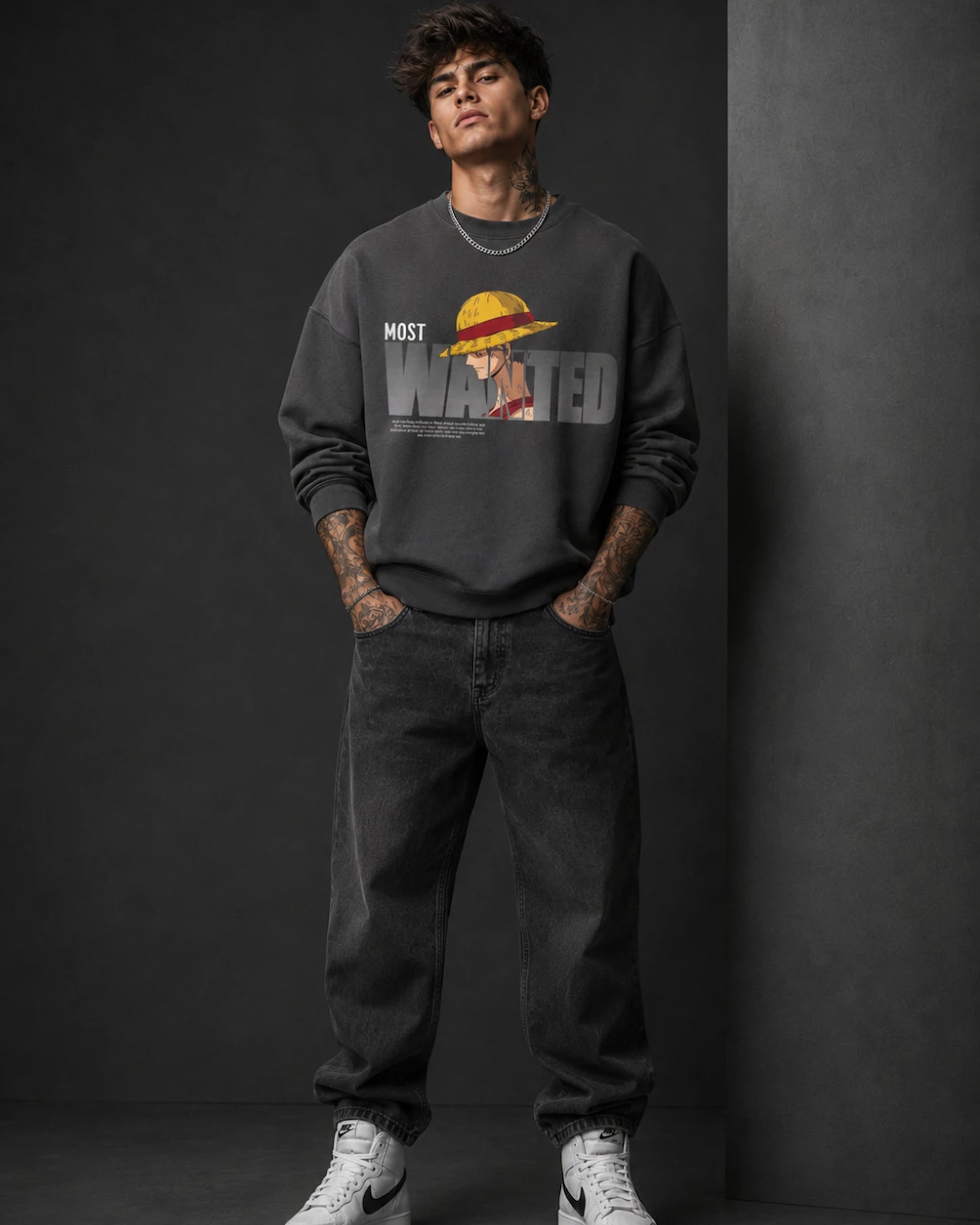 Charcoal Most Wanted Anime Streetwear Men’s Sweatshirt (350 GSM)