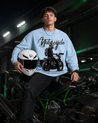 Sky Blue Motorcycle Rider Graphic Streetwear Men’s Sweatshirt (350 GSM)