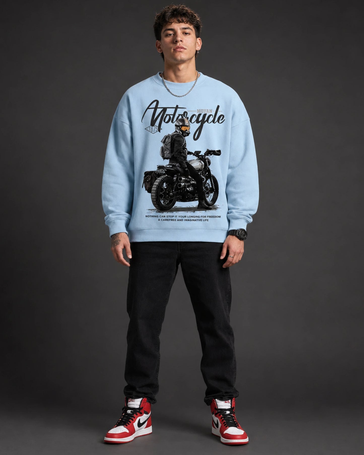 Sky Blue Motorcycle Rider Graphic Streetwear Men’s Sweatshirt (350 GSM)