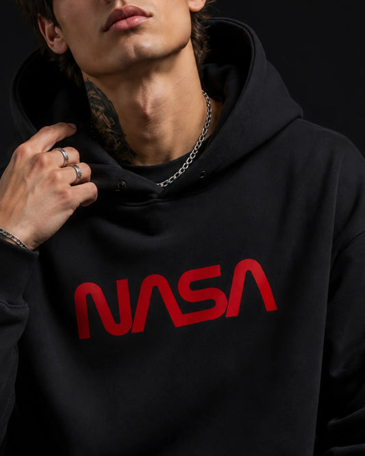 Black NASA Logo Graphic Men's Hoodie (360 GSM)