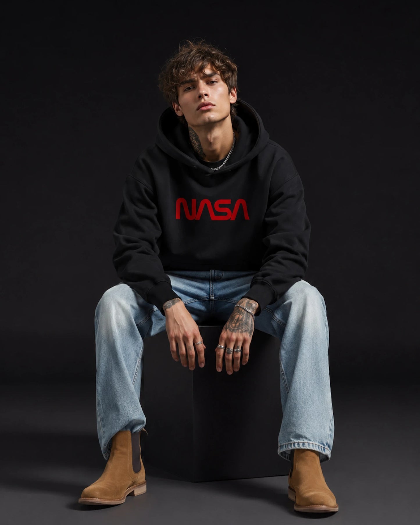 Black NASA Logo Graphic Men's Hoodie (360 GSM)