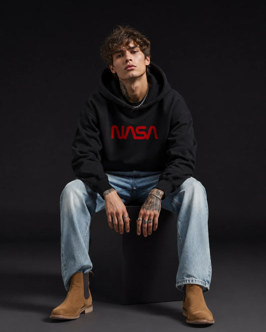 Black NASA Logo Graphic Men's Hoodie (360 GSM)