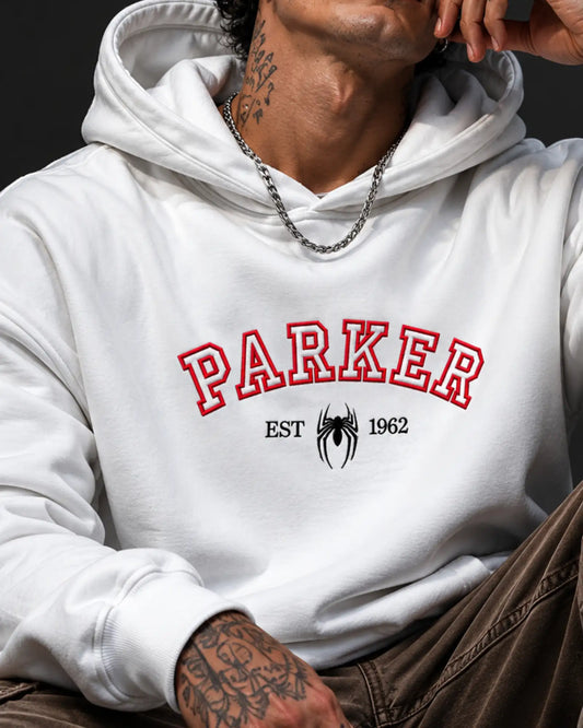 White Parker Spider Graphic Men’s Hoodie (360 GSM)