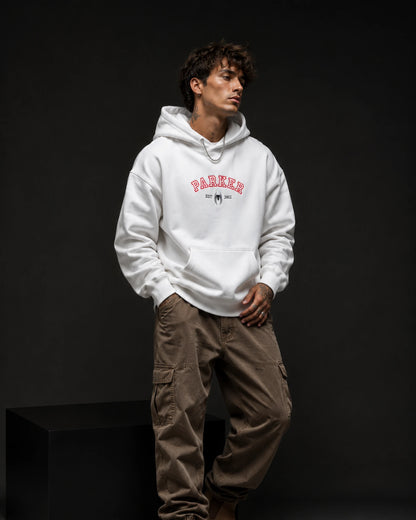 White Parker Spider Graphic Men’s Hoodie (360 GSM)
