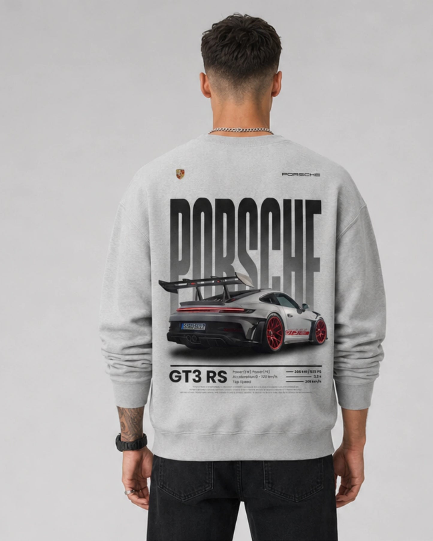 Grey Porsche GT3 RS Graphic Streetwear Men’s Sweatshirt (350 GSM)