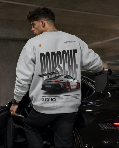 Grey Porsche GT3 RS Graphic Streetwear Men’s Sweatshirt (350 GSM)