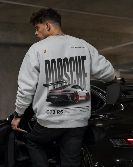 Grey Porsche GT3 RS Graphic Streetwear Men’s Sweatshirt (350 GSM)