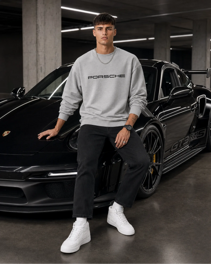 Grey Porsche GT3 RS Graphic Streetwear Men’s Sweatshirt (350 GSM)