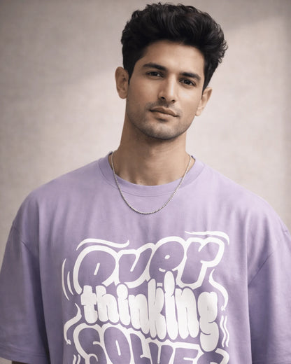 Purple Overthinking Typography Graphic Men’s Oversized T-Shirt (240 GSM)