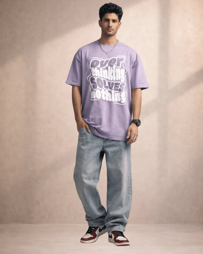 Purple Overthinking Typography Graphic Men’s Oversized T-Shirt (240 GSM)