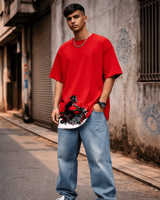 Red Biker Graphic Men’s Oversized T-Shirt (240 GSM)