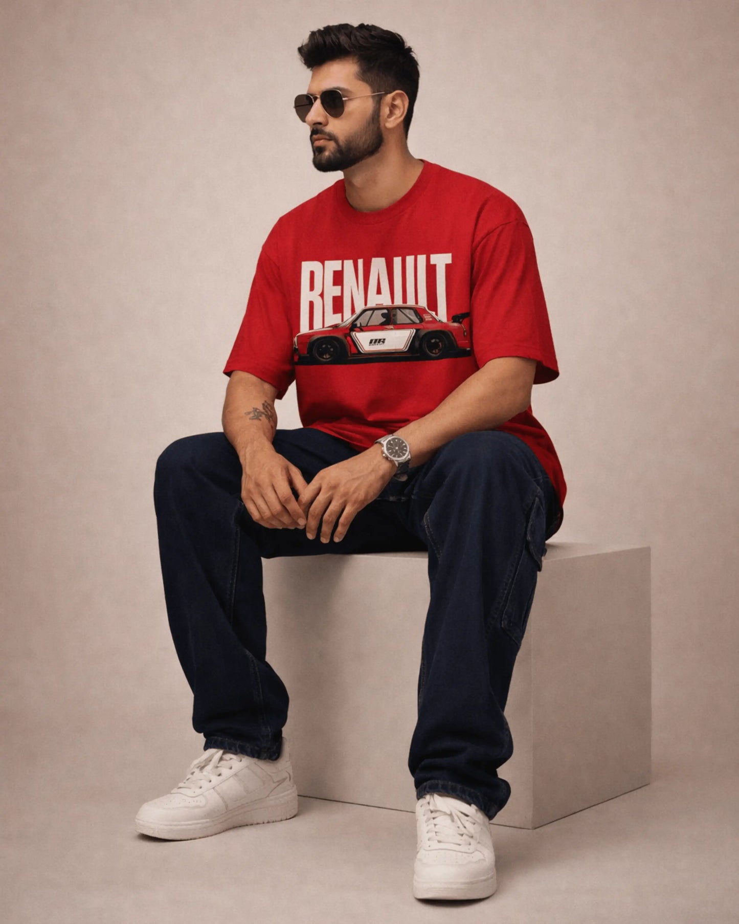 Red Renault Classic Car Graphic Men’s Oversized T-Shirt (240 GSM)