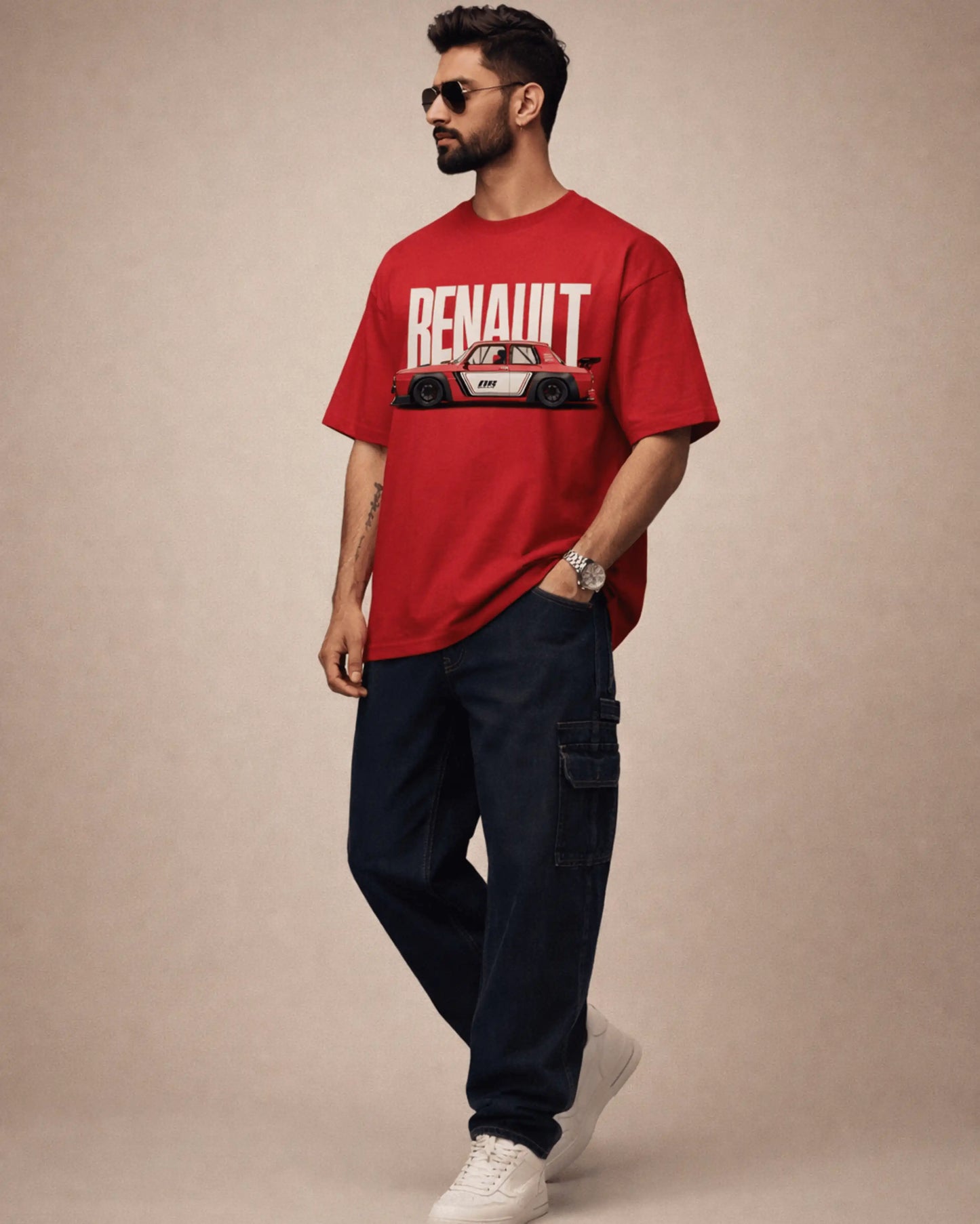 Red Renault Classic Car Graphic Men’s Oversized T-Shirt (240 GSM)