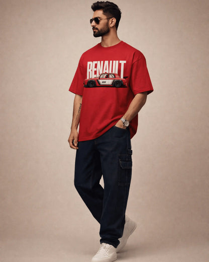 Red Renault Classic Car Graphic Men’s Oversized T-Shirt (240 GSM)