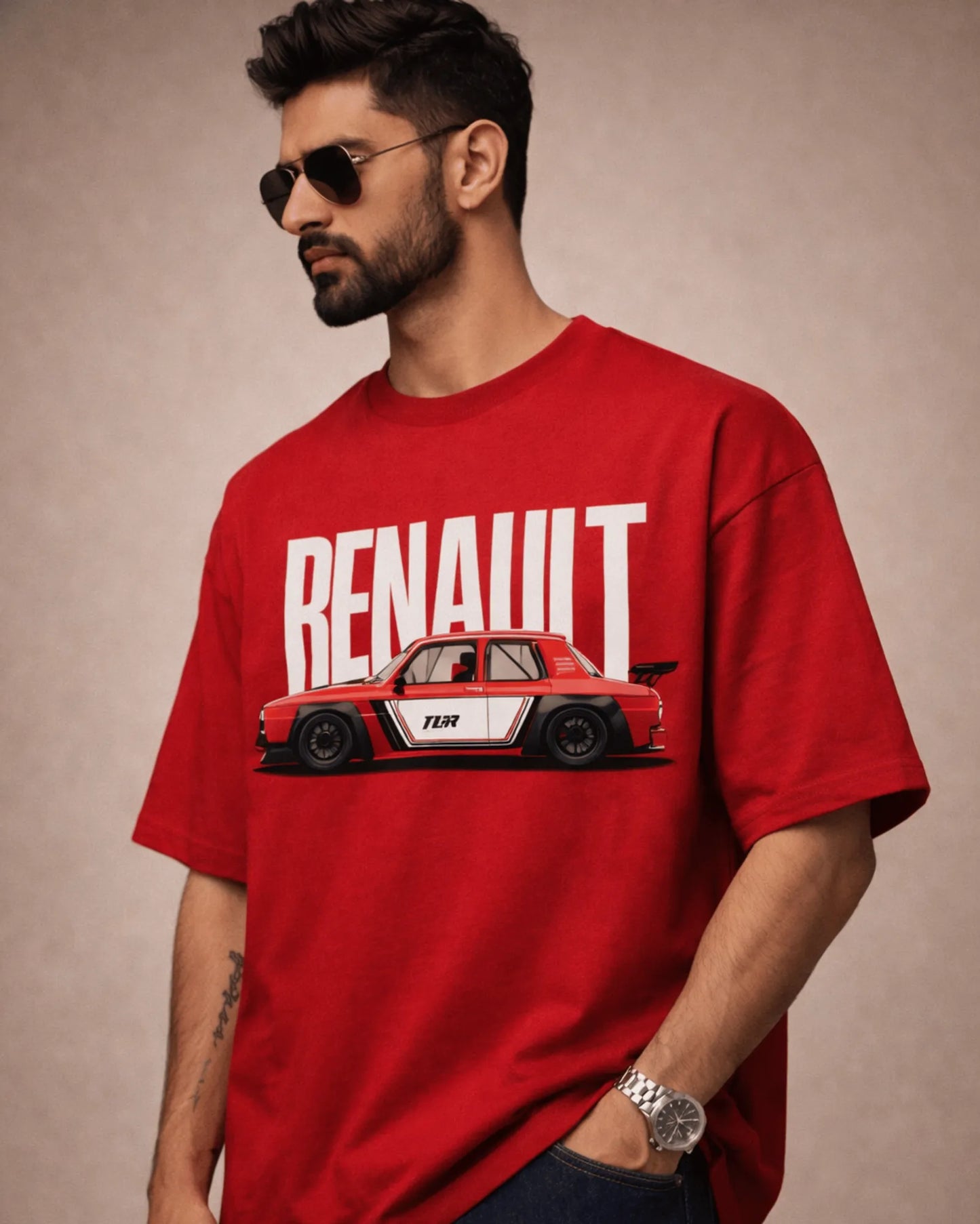Red Renault Classic Car Graphic Men’s Oversized T-Shirt (240 GSM)