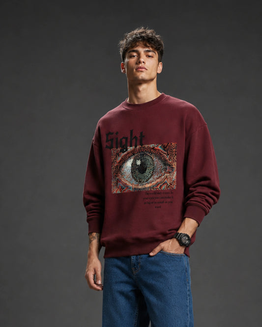 Maroon Sight Eye Graphic Streetwear Men’s Sweatshirt (350 GSM)