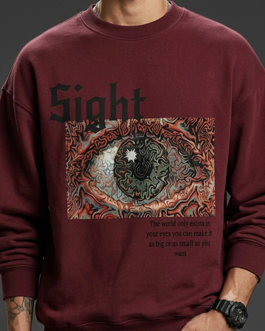 Maroon Sight Eye Graphic Streetwear Men’s Sweatshirt (350 GSM)