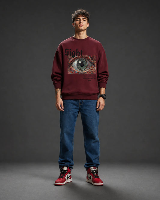 Maroon Sight Eye Graphic Streetwear Men’s Sweatshirt (350 GSM)