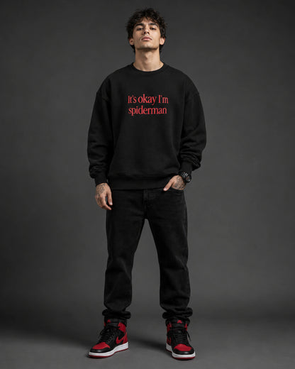 Black Spider-Inspired Quote Graphic Streetwear Men’s Sweatshirt (350 GSM)