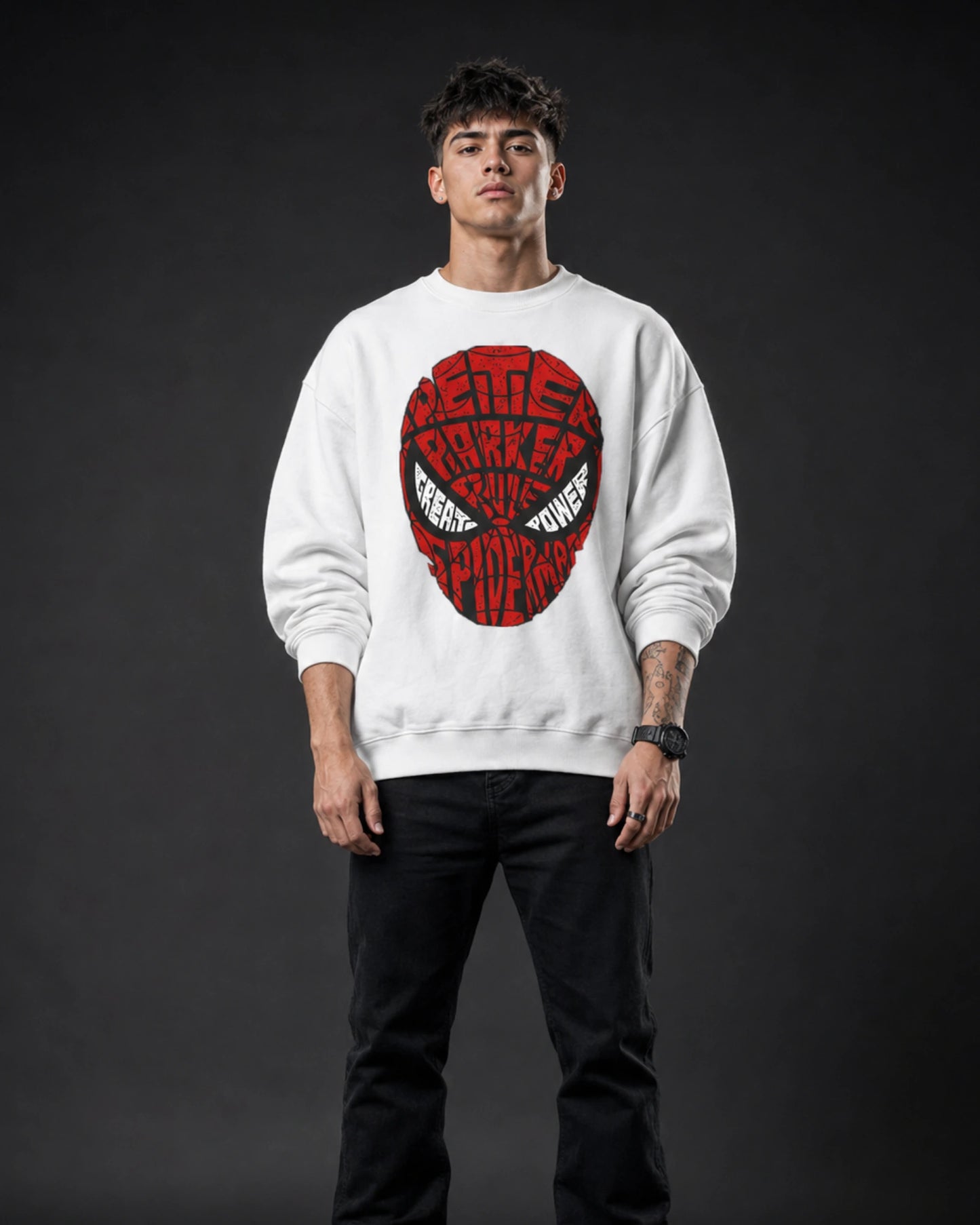 White Spider Mask Graphic Streetwear Men’s Sweatshirt (350 GSM)