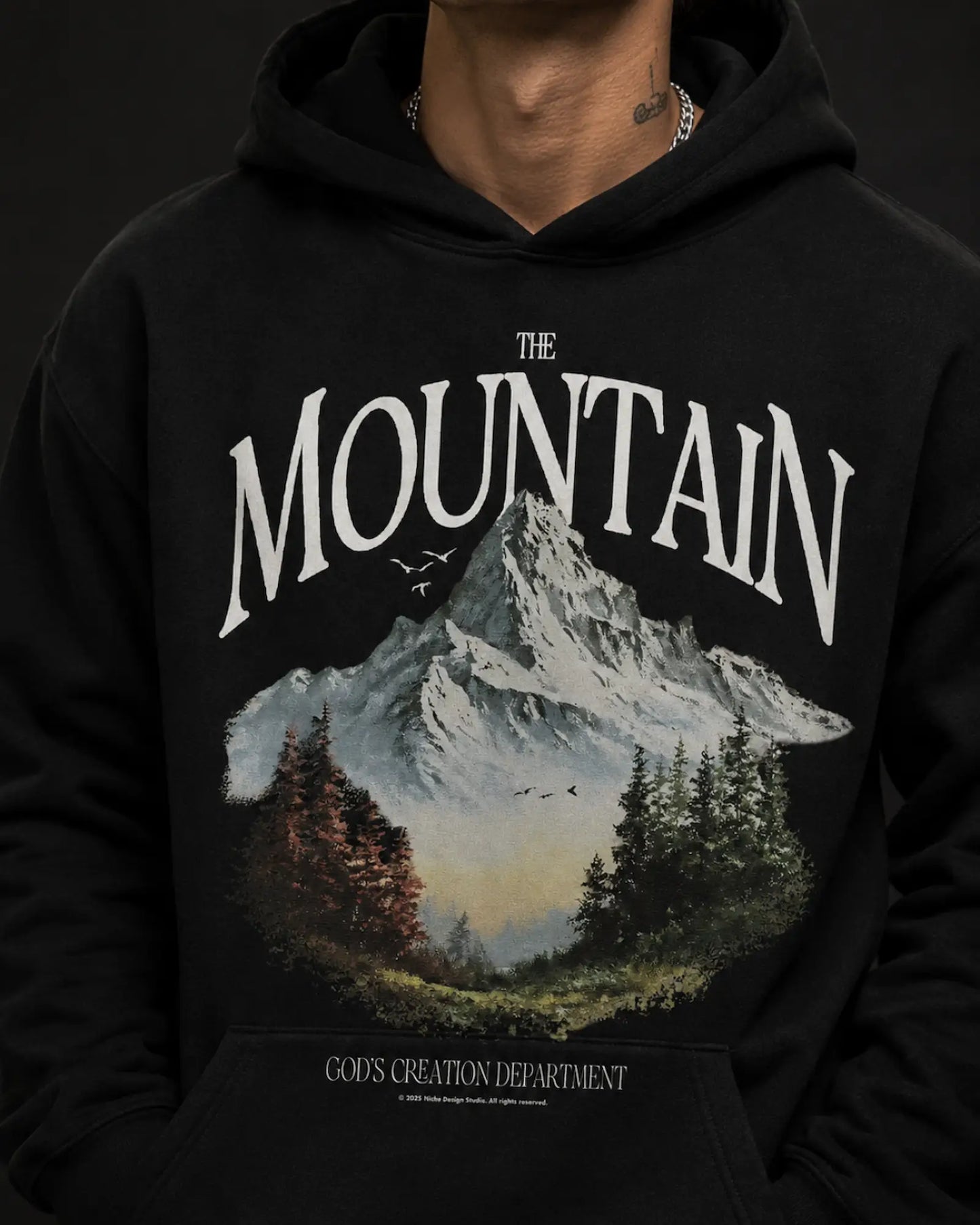 Black Mountain Landscape Graphic Streetwear Men’s Hoodie (360 GSM)