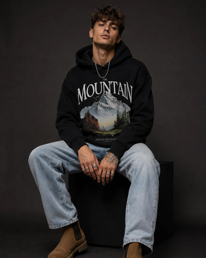 Black Mountain Landscape Graphic Streetwear Men’s Hoodie (360 GSM)